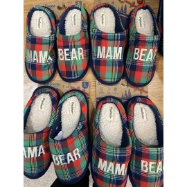 Dearfoams Slippers Woman's MAMA BEAR Plaid Memory Foam S- XL SIZE 5-12 NEW - Small 5-6