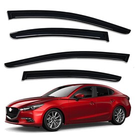 Lightronic Extra Durable Outside-Mount Auto Vent Window Visor, Fits 2014-2018 Mazda 3 Sedan & Hatchback, UV Protection Rain Guard, Original Wind Deflector, No-Drill Easy Install, Dark Smoke, 4-Pcs