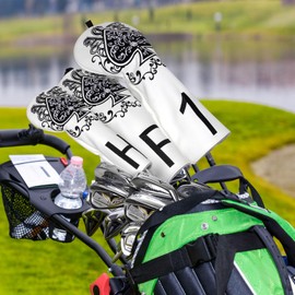 Golf Club Head covers Hybrid Utility Rescue with Interchangeable Number Tag 23456 UT Elastic Closure White PU Leather Lucky7 Embroidery