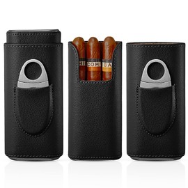 Cigar Case Travel - Cigar Humidor Accessories Cedar Wood Lining - Cigar Accessories Include Stainless Steel Cigar Cutter - Cigar Gift Box for Cigar Lovers