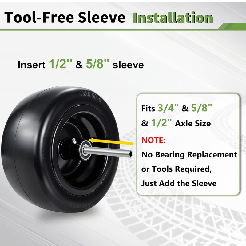 2PCS 13x6.50-6 Flat Free Front Zero Turn Lawn Mower Tires,