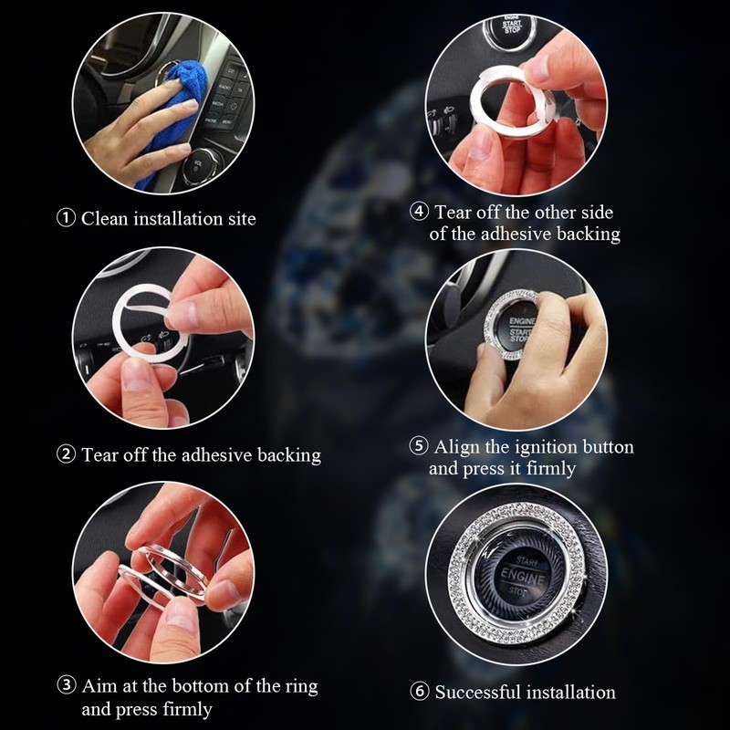 Wevdn Bling Car Engine Start Button Cover, Rhinestone Ring Start