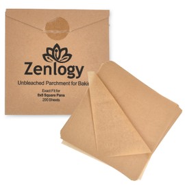 Zenlogy 8x8 Parchment Squares (200 sheets) - Unbleached, Non-stick, Pre-cut Parchment Paper - Fits 8x8 Brownie Square Pans and Toaster Oven Trays, and Air Fryer - Great for Wraps, Baking, Roasting