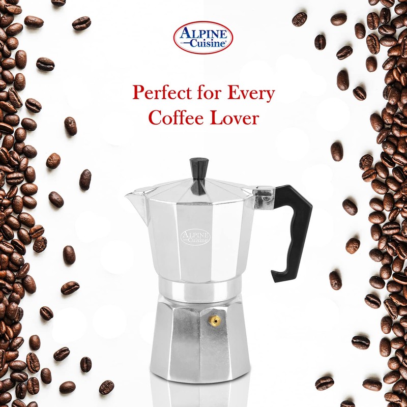 Alpine Cuisine Stovetop Espresso Maker 12.5 Oz, 9 Espresso Cups