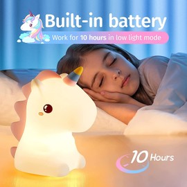 Luz nocturna de unicornio para dormitorio de niñas, regalos de unicornios para niñas, bonitas luces nocturnas para habitación de niños, lámpara de guardería de silicona blanda, LED que cambia de color, recargable por USB, decoración para bebés y niños pe