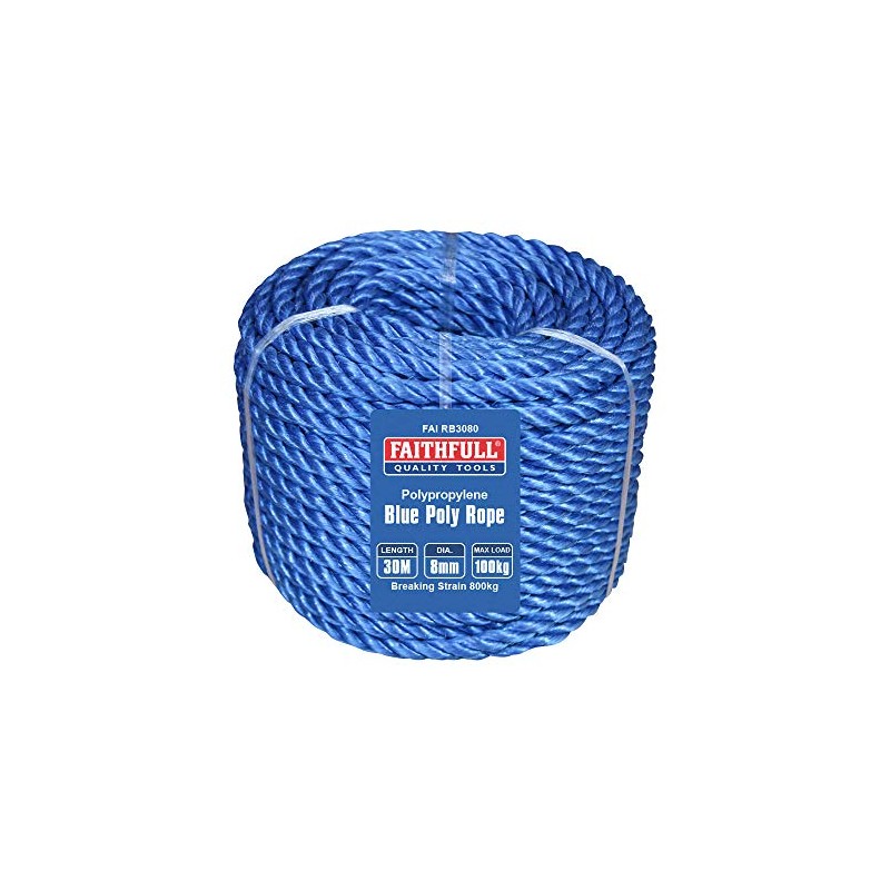 Faithfull FAIRB3080 Blue Poly Rope Coil 8mm Dia x 30M