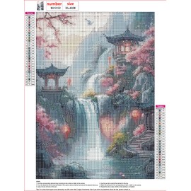 MXJSUA DIY Waterfall Diamond Painting Kits for Adults, Pavilion Scenery Diamond Gem Art Painting for Beginners, Diamond Picture with Full Round Drill Dots Craft Set Gift, 12 * 16 Inch