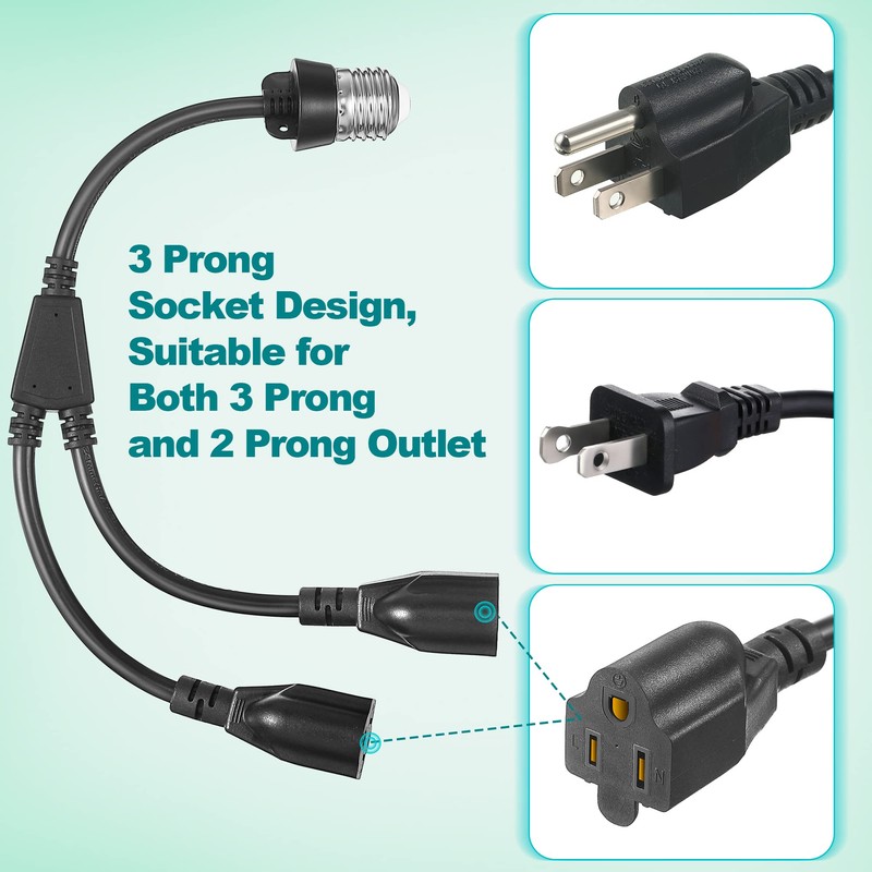 1 Pcs 2 in 1 Light Socket to Plug Adapter,
