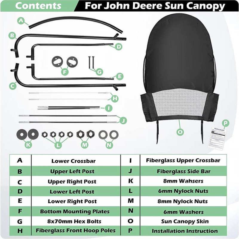 for John Deere Sun Canopy ForJohn Deere MY18 100 S240