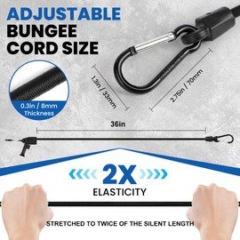 Joneaz Adjustable Bungee Cords with Carabiner Hooks 36 in Heavy Duty Outdoor, Including 8 Pcs Black Bungee Straps and 4 Spare Clips