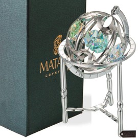 Matashi Crystal Studded Spinning Globe Home Decorative Tabletop Ornament with Colored Crystals (Silver - Chrome Plated) - Christmas