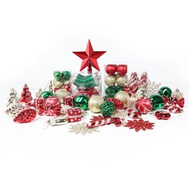 Annecy 79 PCS Christmas Tree Ornament Set, Assorted Shatterproof Christmas Balls Decorations, Christmas Ornaments Set for Xmas Tree (Red & Green & Gold)