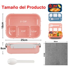 2pcs Loncheras para Niñas Bento Box Fiambrera - Fiambrera Cajas Bento1300ml, Hombres y Mujeres con 4 Compartimentos, Lunch Box con Cuchillo, Tenedor y Cuchara, Sin BPA (Azul+Rosa)
