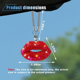 Bling Lip Diamond Car Hanging Accessories for Women, Crystal Rhinestone Car Rear View Mirror Charm, Lucky Car Decor Pendant Auto Interior Ornament Accessories, Valentine's Day Present (Red)