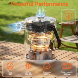 YUWEIC Portable Air Pump for Inflatables with 5000mAh Battery & Camping Light, 280L/min Ultra-Fast Electric Air Pump, Inflate Deflate for Air Mattress Pool Floats Swimming Rings Yoga Balls