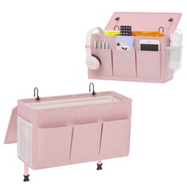 Edudif Dual-purpose Bedside Caddy Bedside Organizer, Bed Caddy with 6 Pockets, Versatile Bedside Storage Solution Magazine Remotes holder, ideal for Home, Dorm, Hospital, Crib Bed (Pink 2pcs)