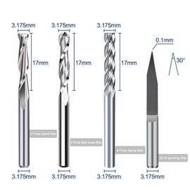 10Pcs CNC Router Bit Combination Kit, 1/8'' Shank End Mill Set Cutting Milling Tool Engraving Cutter Including Flat Nose/Ball Nose/V Bit End Mill