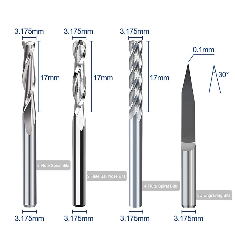 10Pcs CNC Router Bit Combination Kit, 1/8'' Shank End Mill