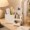 KINGFOM Luxury PU Leather Desk Organizer with Drawer, Modern Aesthetic