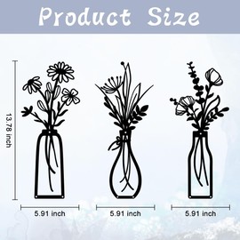 Bochino 3 PCS Metal Flowers Wall Arts, Rustic Farmhouse Decor Minimalist Flower Wall Decors for Living Room Bathroom Bedroom Dining Room Kitchen, Perfect Housewarming Gifts (O-Black)