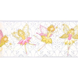 CONCORD WALLCOVERINGS ™ Wallpaper Border Kids Pattern Ballerinas with Wings Swirls for Kid's Room Playroom Girl's Bedroom, White Pink Yellow, 15 ft by 9.4 in JE3548B
