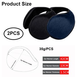 Ruayia Women's Earmuffs, Pack of 2, Ear Warmers, Women's Earbags, Earmuffs, Foldable, Washable, Plush Earmuffs, Warm, Cold Protection, Cold Winter Accessories, Outdoor Ear Cups, Black + Blue, 黑色+深色