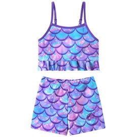 Traje de baño tankini para niñas, 2 piezas, traje de baño de sirena, para verano, playa, protección contra erupciones, para 3 a 6 años, Púrpura, 3 Años