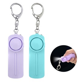 Security Buzzer, Security Alarm, 130 dB, Loud Volume, LED Light, Waterproof, Security Bell, Elementary School Students, Boys, Girls, Women, Simple, Security Prevention Buzzer/Security Goods, Attached to School Bag (Purple + Blue)