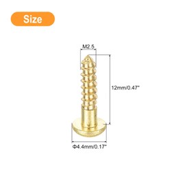 sourcing map Wood Screws M2.5 x 12mm Slotted Round Head Brass Self-Tapping Screw 30 Pcs