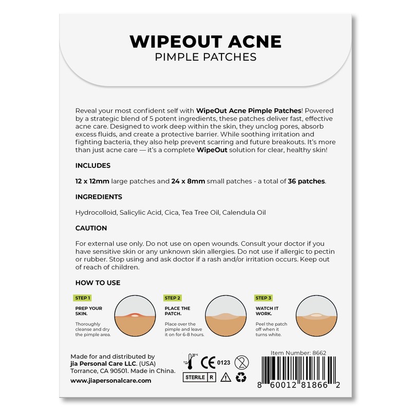 Jia Wipeout Acne Pimple Patches – Hydrocolloid, Salicylic Acid, Cica,