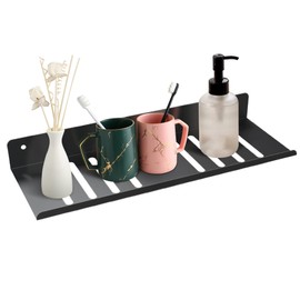 IURRDOP Small Folding Wall Shelf, 1 Pcs 12 Inch Black Floating Shelve, Floating Shelves Wall Mounted Storage for Bathroom, Laundry Room, Living Room, Kitchen