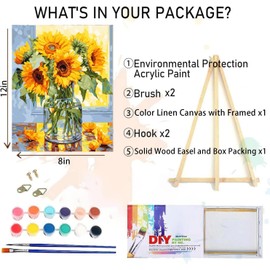 uuxsretaio 2 Pack Framed Paint by Numbers for Adults. Hydrangea and Sunflower Paint by Number on Canvas with Frame, DIY Flowers in a vase Oil Painting for Present Home Wall Decor 8X12 Inch