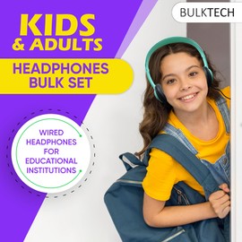 Bulktech Wired On-Ear Leather Headphones with Microphone and 3.5mm Connector, Bulk Wholesale, 20 Pack, Assorted Colors