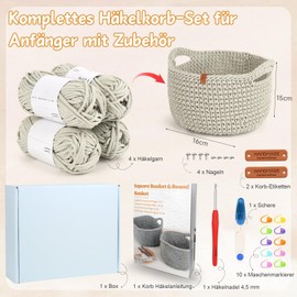 Coopay Crochet Set for Beginners, Round Baskets Crochet Set with Crochet Pattern, DIY Crochet Set for Baskets, Crochet Learning with Crochet Hook, 4.5 mm, Thick Crochet Yarn, Beginners Crochet Set for