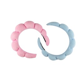 Anphly Cloud Sponge Headband With High Skull Top Velvet For Girls, Makeup Remover, Face Wash Headband,One Light Blue And One Pink Each