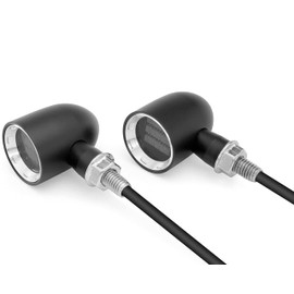 Alchemy Parts Mini LED Motorbike Indicators - CNC Aluminium - PAIR (Black with Chrome Bezel)