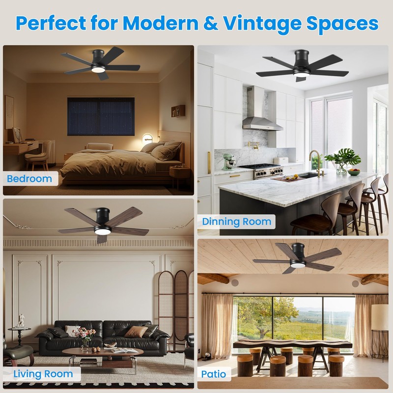 Autoday Ceiling Fans with Lights, 42 Inch Low Profile Ceiling