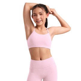 CRZ YOGA Butterluxe Girls Sports Bra - Spaghetti Strap Y Back Training Bras for Teens Racerback Yoga Bra Comfort Crop Top Pink Peony Large