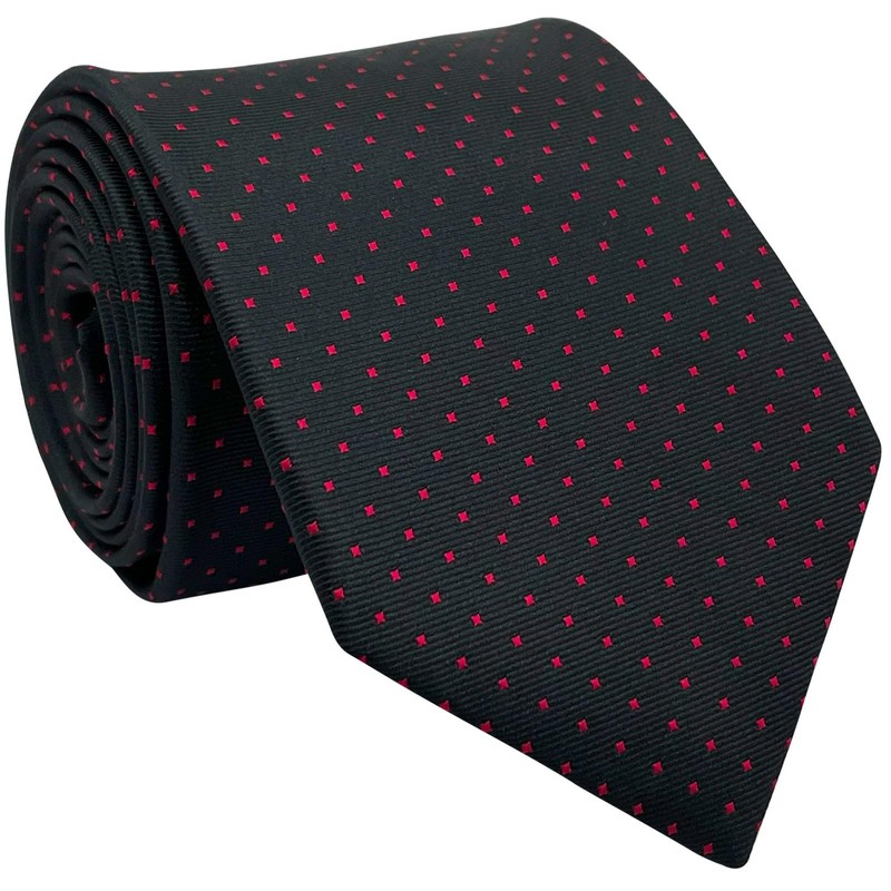 (リトリーズ) RETREEZ ピンドット柄 マイクロファイバー 織り生地 メンズ タイ ネクタイ - ブラック地&レッドのピンドット柄