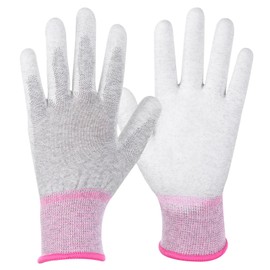 MECCANIXITY Anti Static Gloves ESD Work Gloves PU Coated Palm Fingertip Carbon Fiber Computer Gloves for PC Building Computer Installation Repairing, Small, Pink, Pair of 3