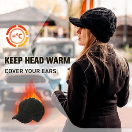 Comhats Womens Winter Newsboy Beanies Hats with Brim Knitted Visor Crochet Caps Wool Bill Warm Ski Casual Stocking Gift Beige