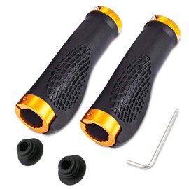 Wolike Bike Handlebar Grips Ergonomic, 2 Sides Locking, TPR Rubber Anti-Slip Handle Grip, Bicycle Grips Fits MTB/BMX/Mountain/Downhill/Foldable/Urban Bicycles/Scooter (Gold)