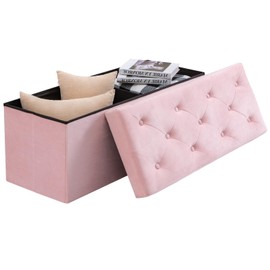 BRIAN & DANY 43 Inches Folding Ottoman，Storage Ottoman, Ottoman with Storage for Living Room, Bedroom, Long Large Bench, 43.3"x15.7"x15.7" - Pink