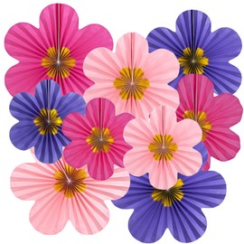 Homarkable 9 PCS Paper Flowers Decorations, Pink and Purple Birthday decorations, Paper Fans, Classroom Decoration Paper Floral Backdrop Decor Paper Fans Decoration