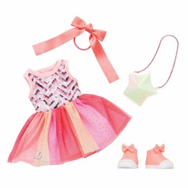 Glitter Girls – 14-Inch Doll Clothes – Sequined Party Dress – Pink High – Tops & Star Purse – Elastic Hair Bow – 3+ Years– Starlight Delight