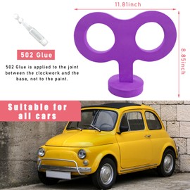 Dickno Car Wind Up Key Sticker, 3D Cute Clockwork Wind Up Key for Car Back and Roof Decoration, Creative Auto Body DIY Ornament, Universal Vehicle Exterior Decorative Accessories (Purple)