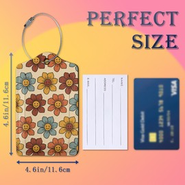 Luggage Tags for Suitcase,2 Pack Vintage Hippy Flower Leather Travel Cruise Luggage Tag with Privacy Flap,Name ID Label and Metal Loop for Women Girls Suitcase Backpack