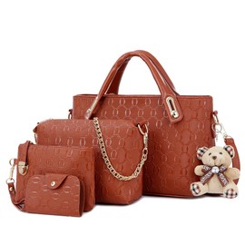 RainboSee 4pcs Set Handbags for Women Fashion Top Handle Shoulder Bag Hobo Shopper Satchels Card Holder Tote Purses Brown