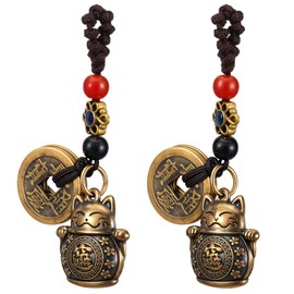 Lucky Cat Keychain, 2 Pcs Japanese Keychain with Feng Shui Coins, Maneki Neko Lucky Cat Charm for Women, Girls, Kids