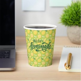 ARTENIUM Lemonade Stand Supplies for Kids - 60 Disposable Eco-Friendly Paper Cups with Lids and Straws - Lemonade Cups Perfect for Lemonade Stands, Parties & Events - 9oz Cups with Lemon Straws